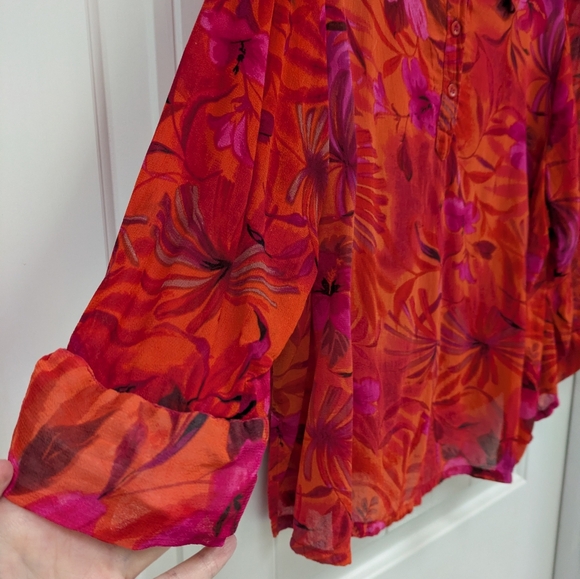 American Angel Il Vibrant Red and Pink Floral Blouse - Picture 3 of 4
